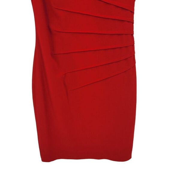 Calvin Klein Sleeveless Sheath Dress 6 Red Starburst Ruched Tea Length Holiday - Picture 8 of 12